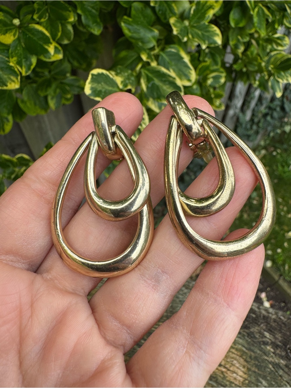 Anne Klein Polished Gold Double Teardrop Drop Clip-On Earrings